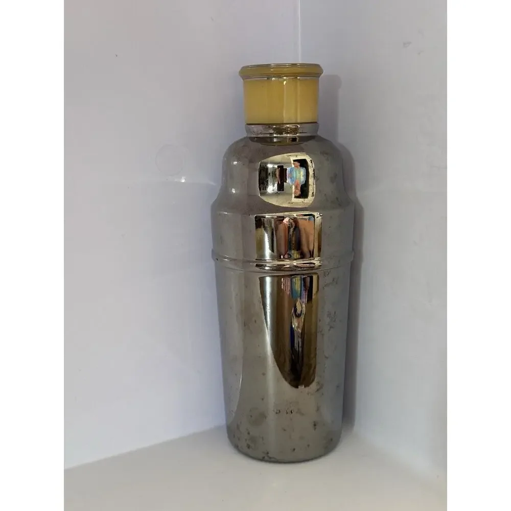 Vintage Mercury Glass Silver Heavy Bartender Glass Shaker Barware Used 9 1/4”